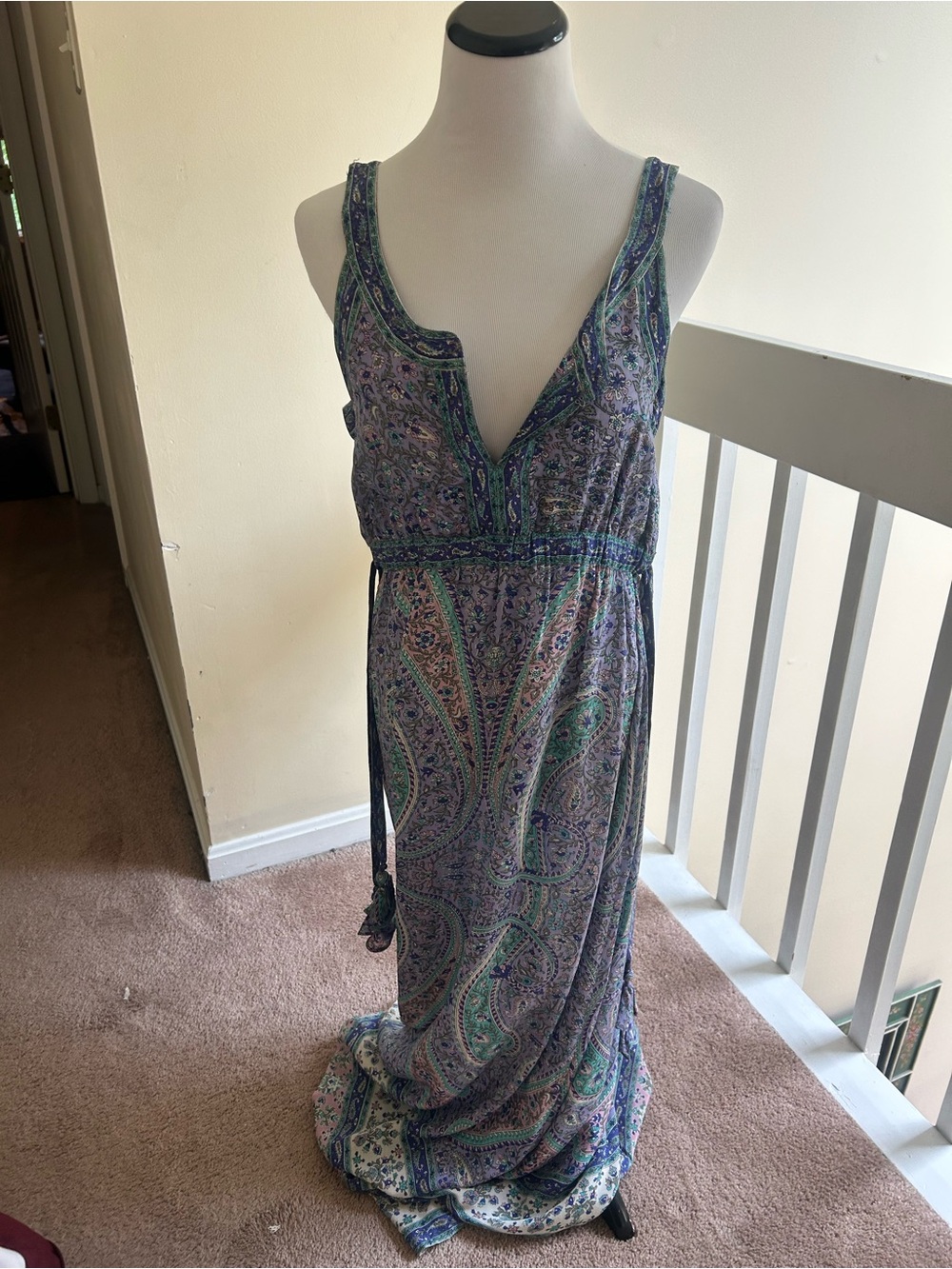 Calypso St. Barth Purple and Teal Paisley Maxi Dress